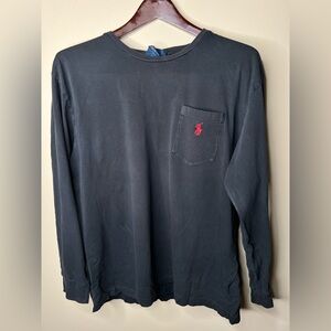 Ralph Lauren black Long Sleeve Tee with Red Logo. Pocket. Cotton